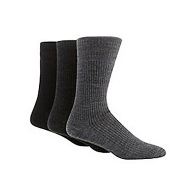 Pack of three grey ribbed 'Softop' socks